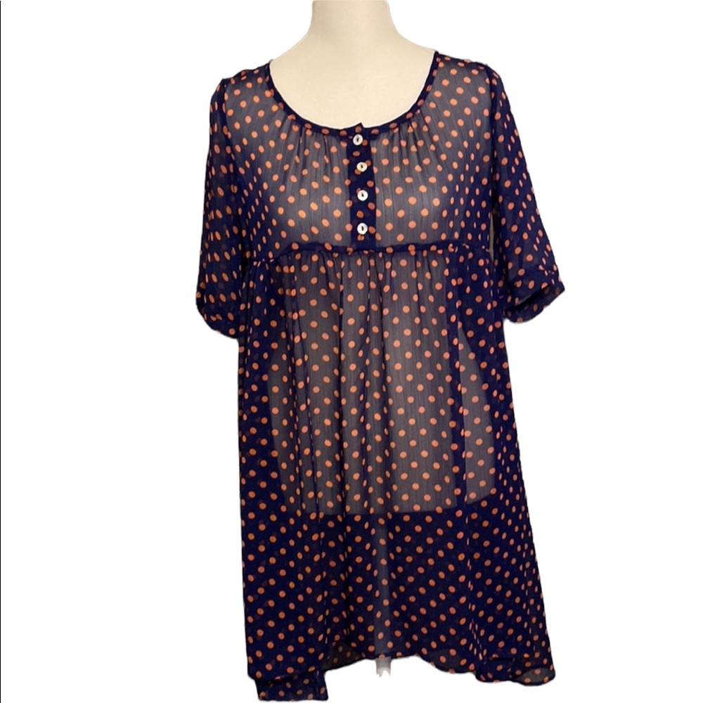 NINE BIRD sheer babydoll polka dot tunic top